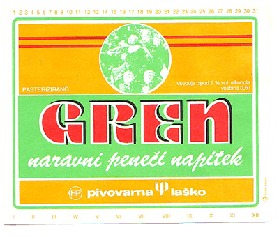 GREN, 1973, naravni peneči napitek s stopnjo alkohola pod 2 %.
