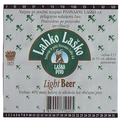 LAHKO LAŠKO, 1993, lažje pivo s stopnjo alkohola pod 3 %.